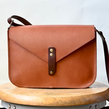 Leather Crossbody Satchel Bag, Luggage Tan