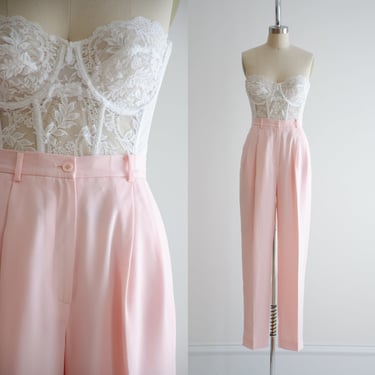 high waisted pants 90s y2k vintage pastel pink pleated straight leg trousers 