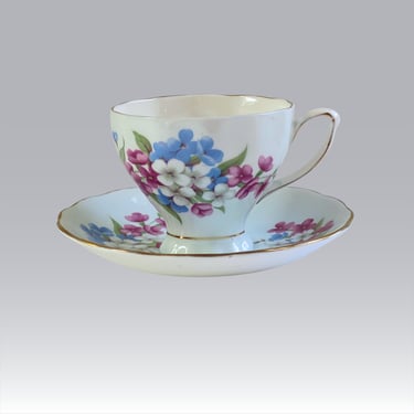 Vintage Light Blue Floral Tea Cup and Saucer, Mom Bride's Maid Girl Gift 