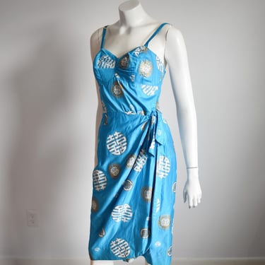 1950s Metallic Screen Printed Hawaiian Sarong Dress - S 