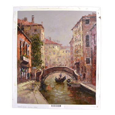 Impressionist Oil Painting Venetian Canal with Bridge and Gondola signed Morgan 