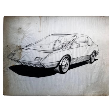 Vintage Futuristic Concept Car Drawing by Artist Dennis Mog, circa 1970