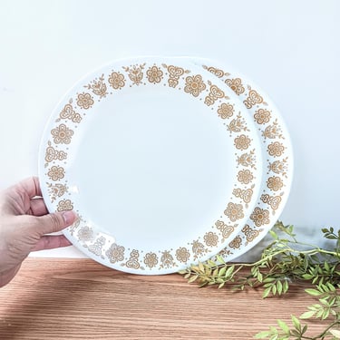 2 Vintage Butterfly Gold Corelle by Corning Milk Glass Dinner Plates / Retro 1970s/ Retro Farmhouse Country Cottage Grandma Core/Replacement 