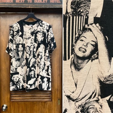 Vintage 1990’s Marilyn Monroe All Over Print Black Tee Shirt, 90’s T Shirt, 90’s Pop Art, Vintage Clothing 