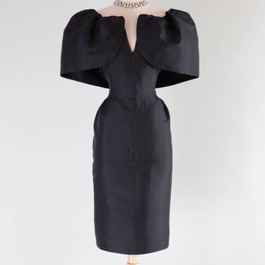 Dramatic Vintage Oscar de la Renta Silk Gazaar Cocktail Dress / Medium