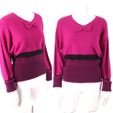 80s SONIA RYKIEL bow sweater M, vintage 1980s pink wool sweater, designer tie top 38 8 