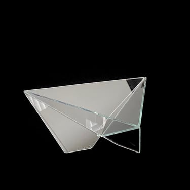 Vintage 1980s Post Modern Modernist Sculptural Art Glass Geometric 9.5"x9.5" Triangular Bowl Signed 1988 SIDE 3 