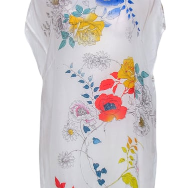 Johnny Was - White Tunic-Style Top w/ Colorful Floral Print Sz 1X