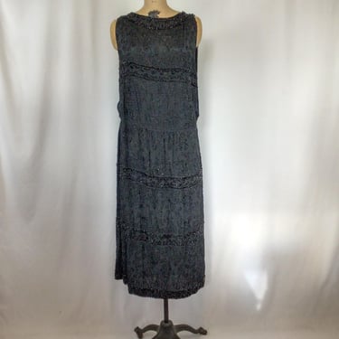 Vintage 20s Dress | Vintage black silk beaded dress | 1920's silk flapper dress 