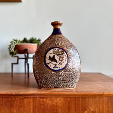 Vintage 13.5" Tonala bottle vase attributed to Salvador Vasquez / midcentury handmade Mexican pottery 