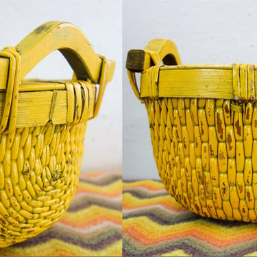 Vintage mustard yellow basket 10x9