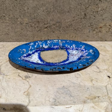 1980s Blue Enamel Eye Plate Graphic Art 