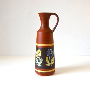 Mid-Century West German Pottery Vase with Flowers by Dumler and Breiden 