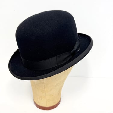 Vintage Bowler Hat | 1950s - 60s Black Felt Bowler by Champs | Size 7 1/8 