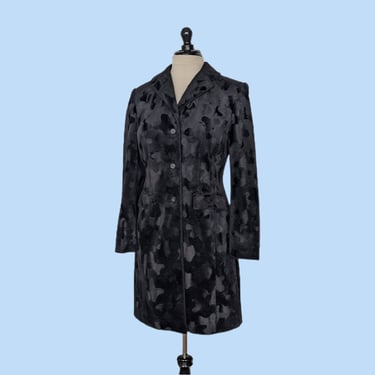 Vintage 90s Black Faux Fur Coat, 1990s Black Jacket 