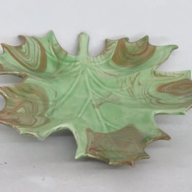 Ceramic Goderich Maple Leaf Marbled Green and Brown Candy Trinket Dish 3082B