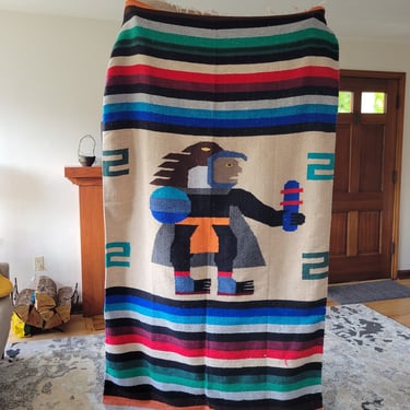 Colorful Vintage Woven Blanket with a Native American Pattern 