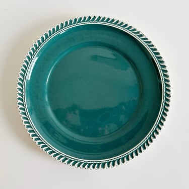 Harkerware Corinthian Teal Green Dinner Plate Scalloped Rim Harker Pottery USA Vintage 1950s 