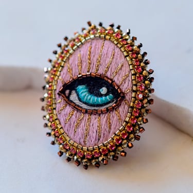 Mini Embroidered Pink Eye Brooch