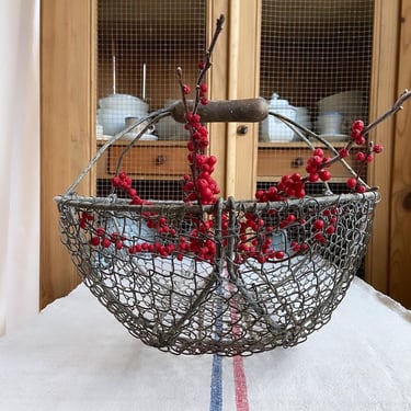 Beautiful rustic French wire picking basket, garden basket 