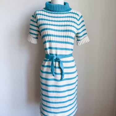 Vintage 1960s Blue and White Striped Sweater Dress / XS-S 