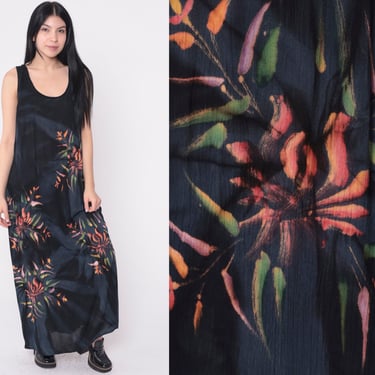 【Zara】Botanical Flower Floral Long Shirt Dress, Short Sleeve, Size L, Black x Red