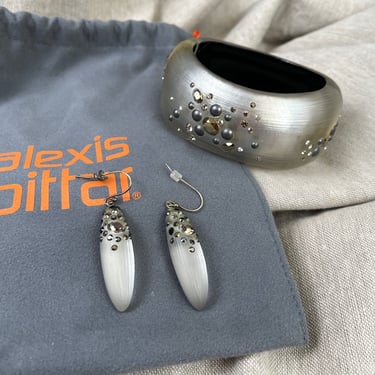 Alexis Bittar grey lucite with stones bracelet and earring set 
