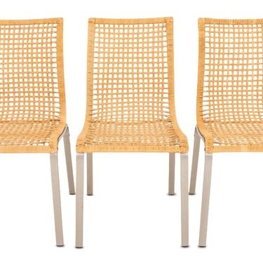 "Nandor" Wicker and Chrome Dining Chairs, 3