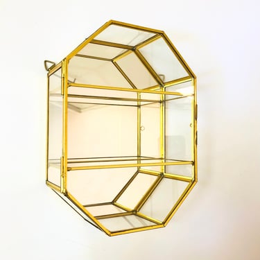 Brass and Glass Curio Wall Hung Display Case 