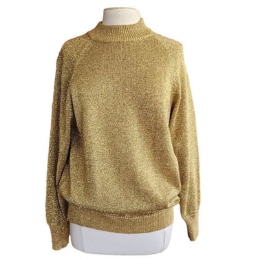 Vintage 80s Metallic Gold Sweater Liz Claiborne 