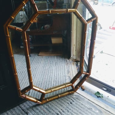 VINTAGE Faux Bamboo Hexagonal Mirror,  Mid Century Modern,  Hollywood Regency, Chinioserie Style 