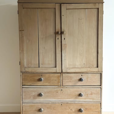 Antique English Pine Linen Press 