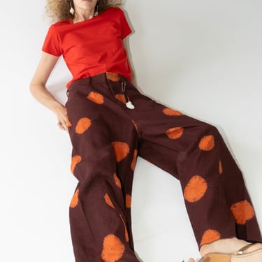 Shibori Fan Pants in Maroon and Orange