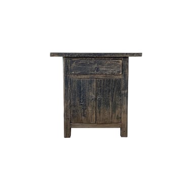 Distressed Rustic Black Rough Grain Wood Side Table Nightstand Cabinet ws4412E 