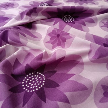 Design Aune Laukkanen 1960s Purple Floral Cotton Curtains - Finnish Vintage 