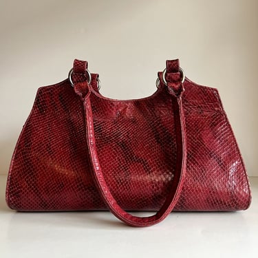 Vintage 90s Amalfi by Rangoni Red Snake Genuine Leather Medium Shoulder Bag 