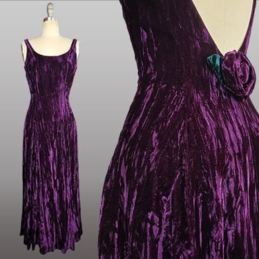 1990s Betsey Johnson Dress / Deep Purple Crushed Velvet Betsey Johnson Dress / Purple Velvet Dress / Low Back Party Dress / Size Medium 