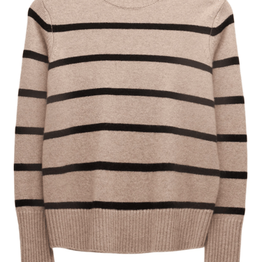 Not Monday | Jane Cashmere Crewneck Sweater | Latte + Black Stripe