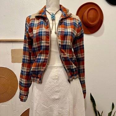 Vintage 90s Orange Soft Cotton Plaid Flannel Lightweight Jacket M 