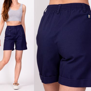 80s Navy Blue Pleated Shorts - Petite XS, 22