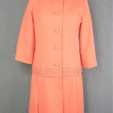 1960-70s - Mod - 2 Piece - Dress and Car Coat - Orange Sherbert - by Alfred Werber 