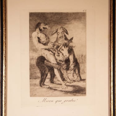 Francisco Goya Miren que grabes from Los Caprichos 1868 Etching Framed 