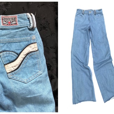 Vintage 1970s French Star bell bottom jeans | Authentic ‘70s dead stock denim bell bottoms, high waist jeans, 26W x 36L 