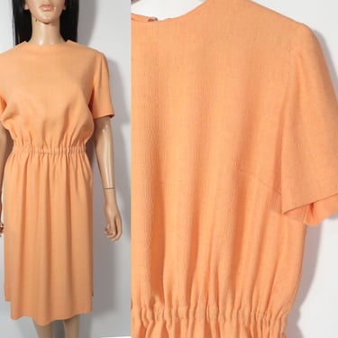 Vintage 60s/70s Peach Linen Feel Dress Size Busty M 