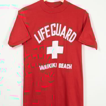 Vintage 70's Crazy Shirts Red Waikiki Lifeguard T-Shirt, Sm/Med, Single Stitch 