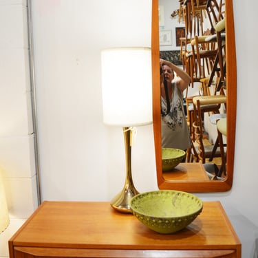 Striking Danish Modern Teak Ovoid / Oval Mirror w/ Rounded Corners