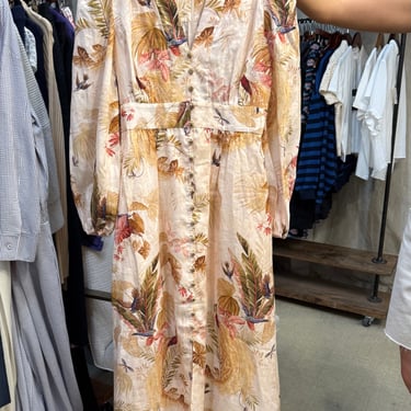 Ascension Plunge Midi Dress - Cream Palm Floral