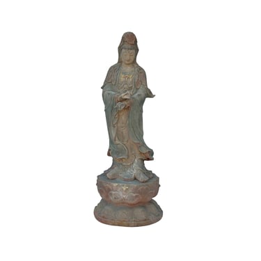 Vintage Rustic Wood Apana Mudra Standing Bodhisattva Guan Yin Statue ws3593E 