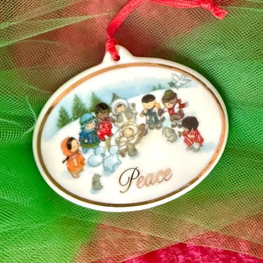 Vintage Ornament, Peace on Earth, Nations Christmas, Peace, Ceramic, Holiday Decor 