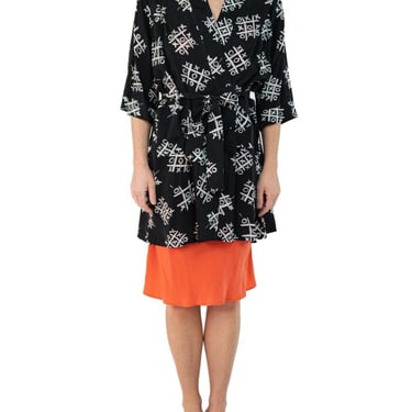 Morphew Collection Black & White Tic Tac Toe Novelty Print Cold Rayon Bias Belted Kimono 
